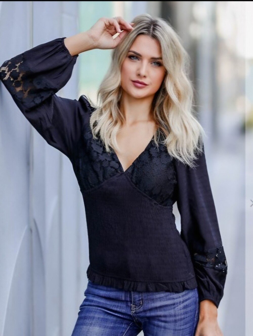 NWOT Promesa "Romance Me" Lace Smocked Peasant Top in Black - Boho Cottagecore M